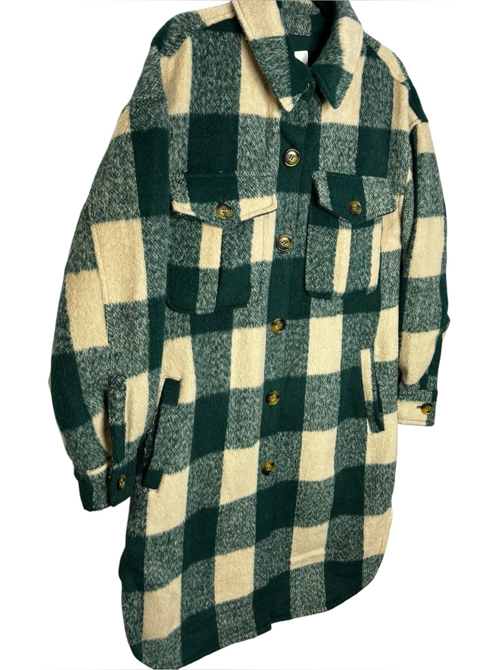 Avec Les Filles Relaxed Longline Buffalo Emerald Oversize Plaid Shacket Coat Med - Picture 2 of 11
